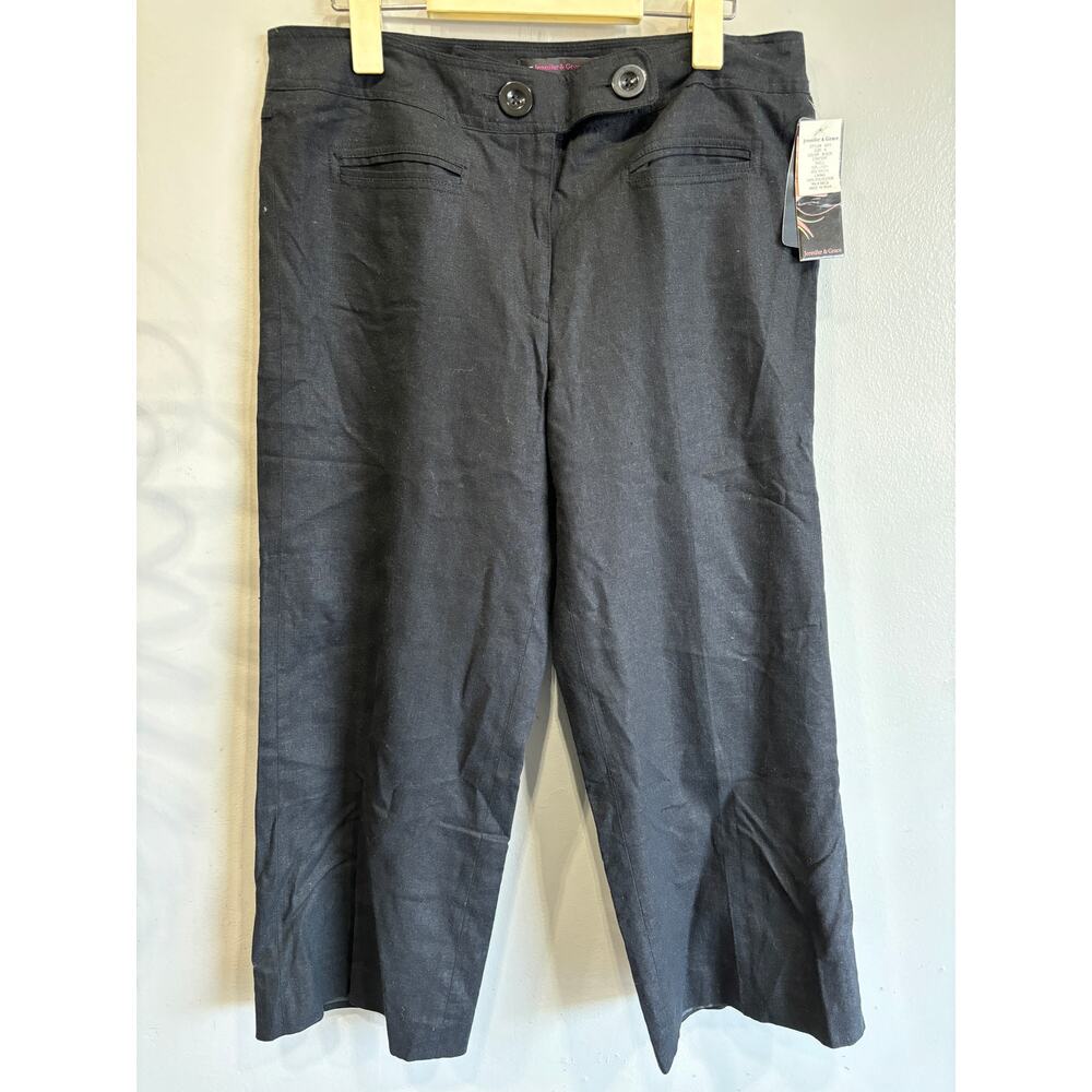 Jennifer & Grace Wide Leg Pants Linen Blend Black Size 8 Womens New